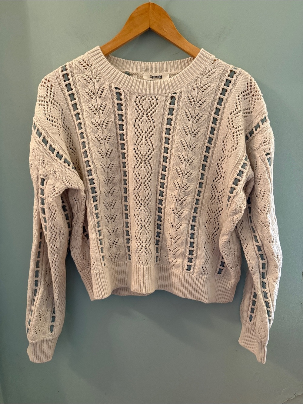 Splendid Cream Openwork Crewneck Sweater - XS